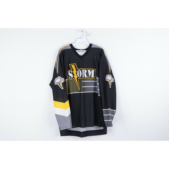 Vintage 90s CCM Mens XL Toledo Storm ECHL Ice Hockey Jersey Black Yellow - Picture 1 of 12